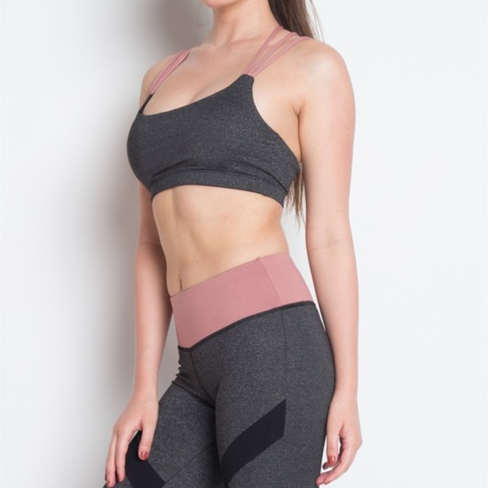 3 for $30! Strappy Pink & Grey Sports Bra - Picture 3 of 4